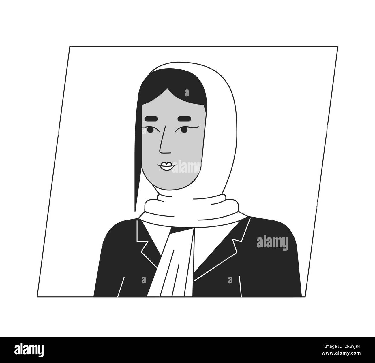 Brunette femme musulmane en hijab icône d'avatar de dessin animé noir blanc Illustration de Vecteur