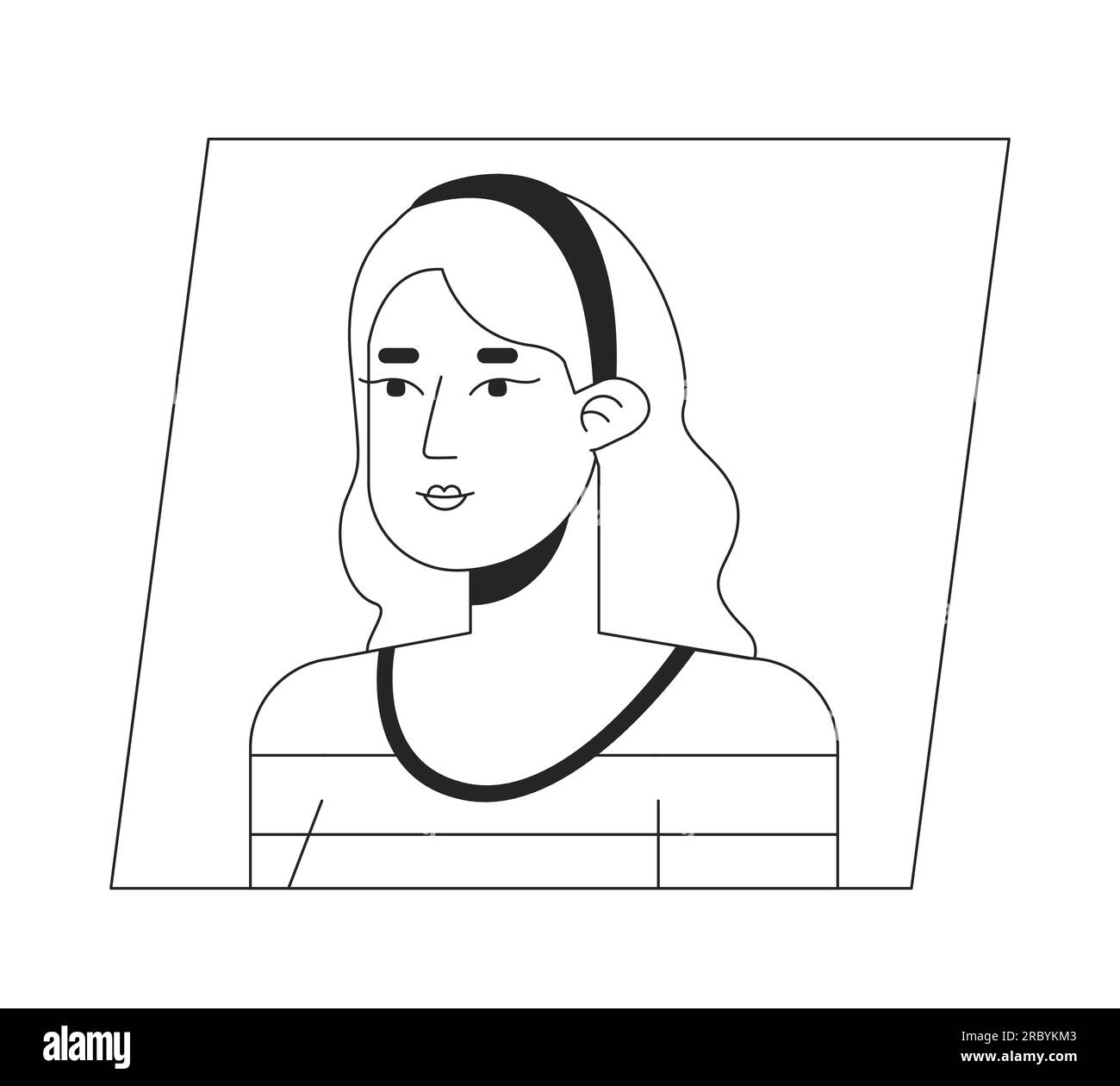 Attractive caucasienne brunette femme noir blanc icône avatar de dessin animé Illustration de Vecteur