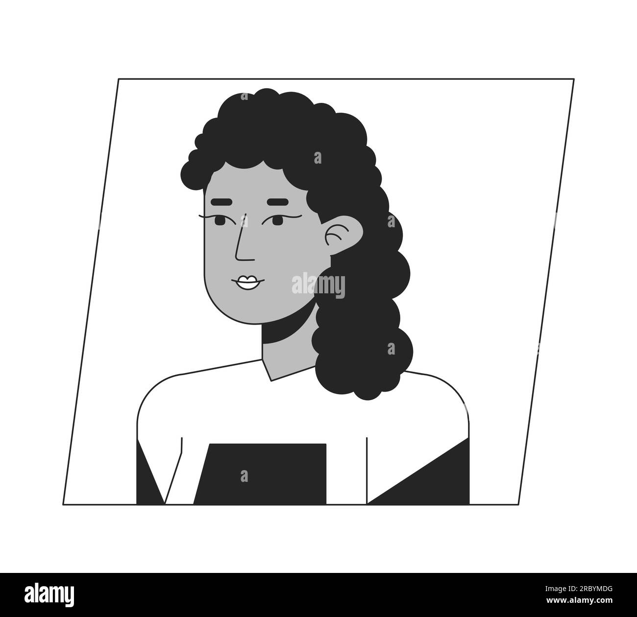 Magnifique brune fille noir blanc icône d'avatar de dessin animé Illustration de Vecteur