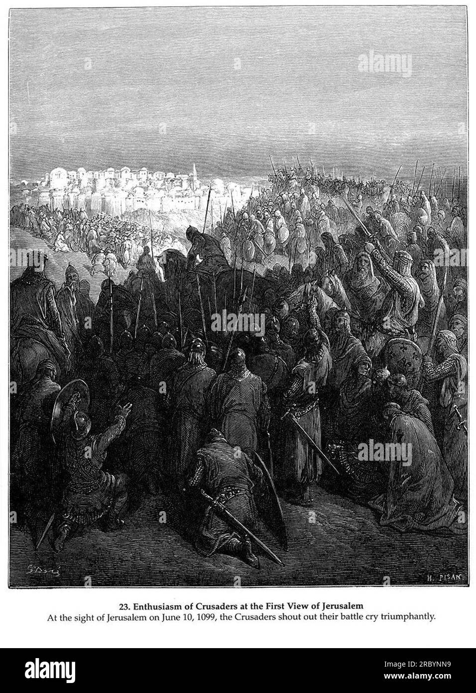 Enthousiasme des croisés à la première vue de Jérusalem par Gustave Dore Banque D'Images