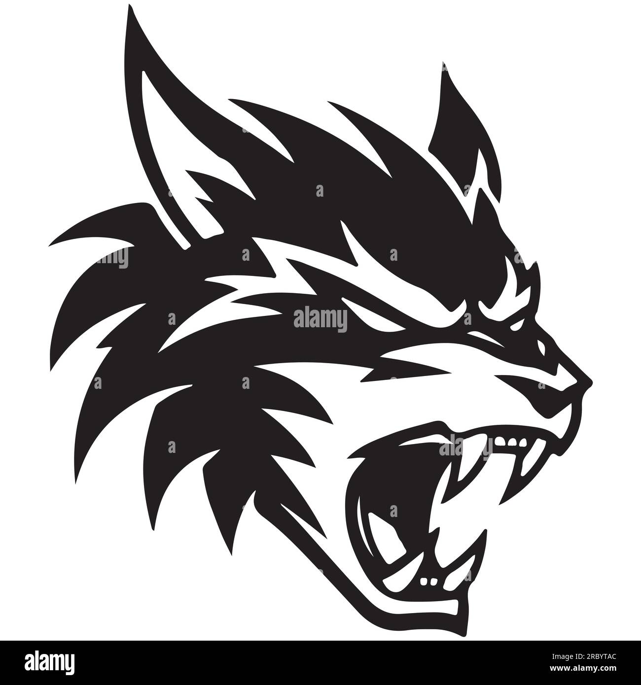 Black minimaliste Devil Wolf Head Tattoo ou logo Design. Vector Demon Mascott Illustration. Illustration de Vecteur