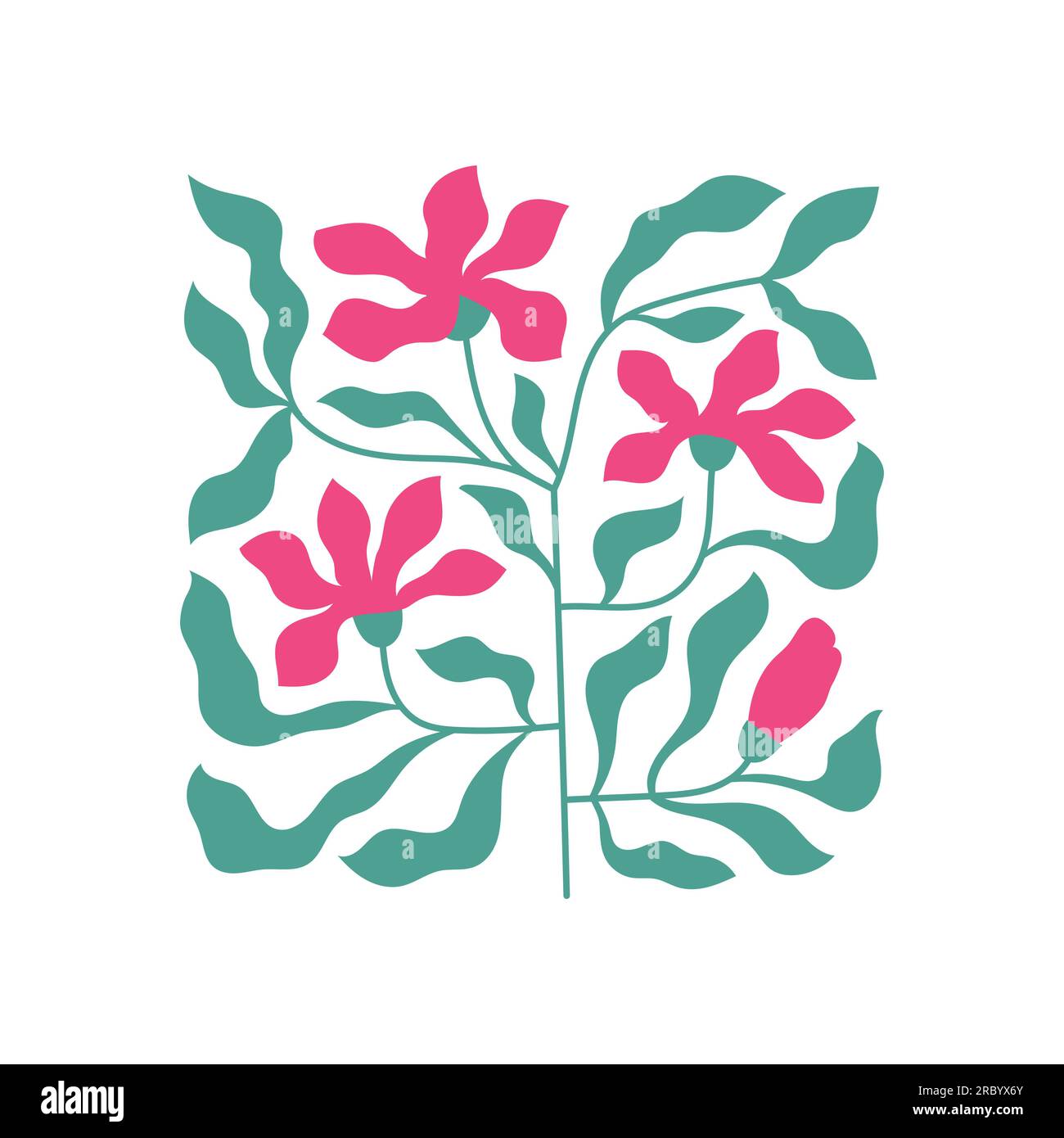 Illustrations vectorielles botaniques florales plates modernes avec des fleurs abstraites stylisées pour affiche, carte. Illustration de Vecteur