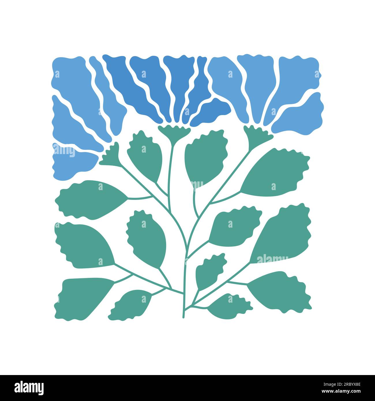 Illustrations vectorielles florales plates modernes avec des fleurs bleues abstraites stylisées pour affiche, carte, poste. Illustration de Vecteur