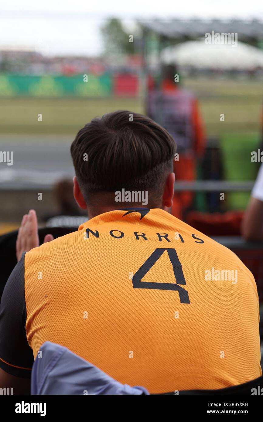 Un fan avec un maillot de Lando Norris (GBR) de McLaren F1 Team qui applaudit alors qu'il passe dans la course lors de la FORMULE 1 ARAMCO BRITISH GRAND PRIX 2 Banque D'Images