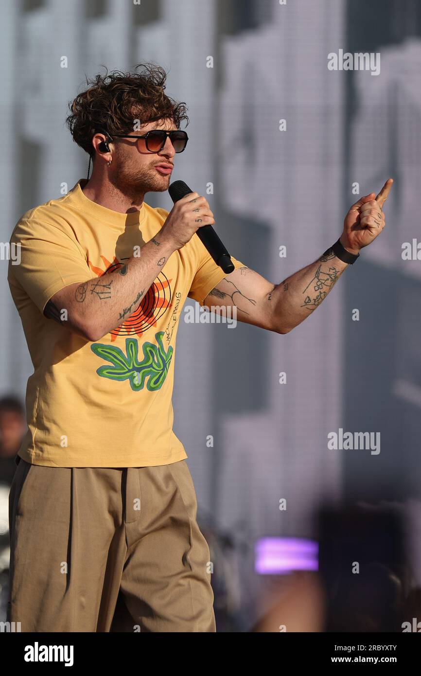 Tom Grennan, l'affiche et artiste chante et se produit en direct pour les fans du Grand prix après la course finale sur la Chrome main Stage pendant la FORMULE Banque D'Images