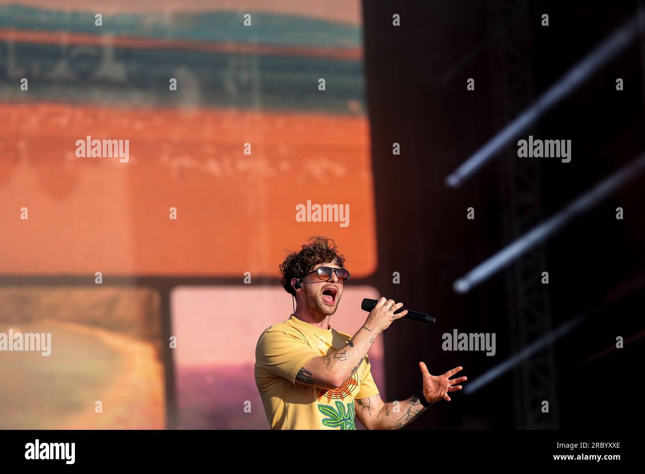 Tom Grennan, l'affiche et artiste chante et se produit en direct pour les fans du Grand prix après la course finale sur la Chrome main Stage pendant la FORMULE Banque D'Images
