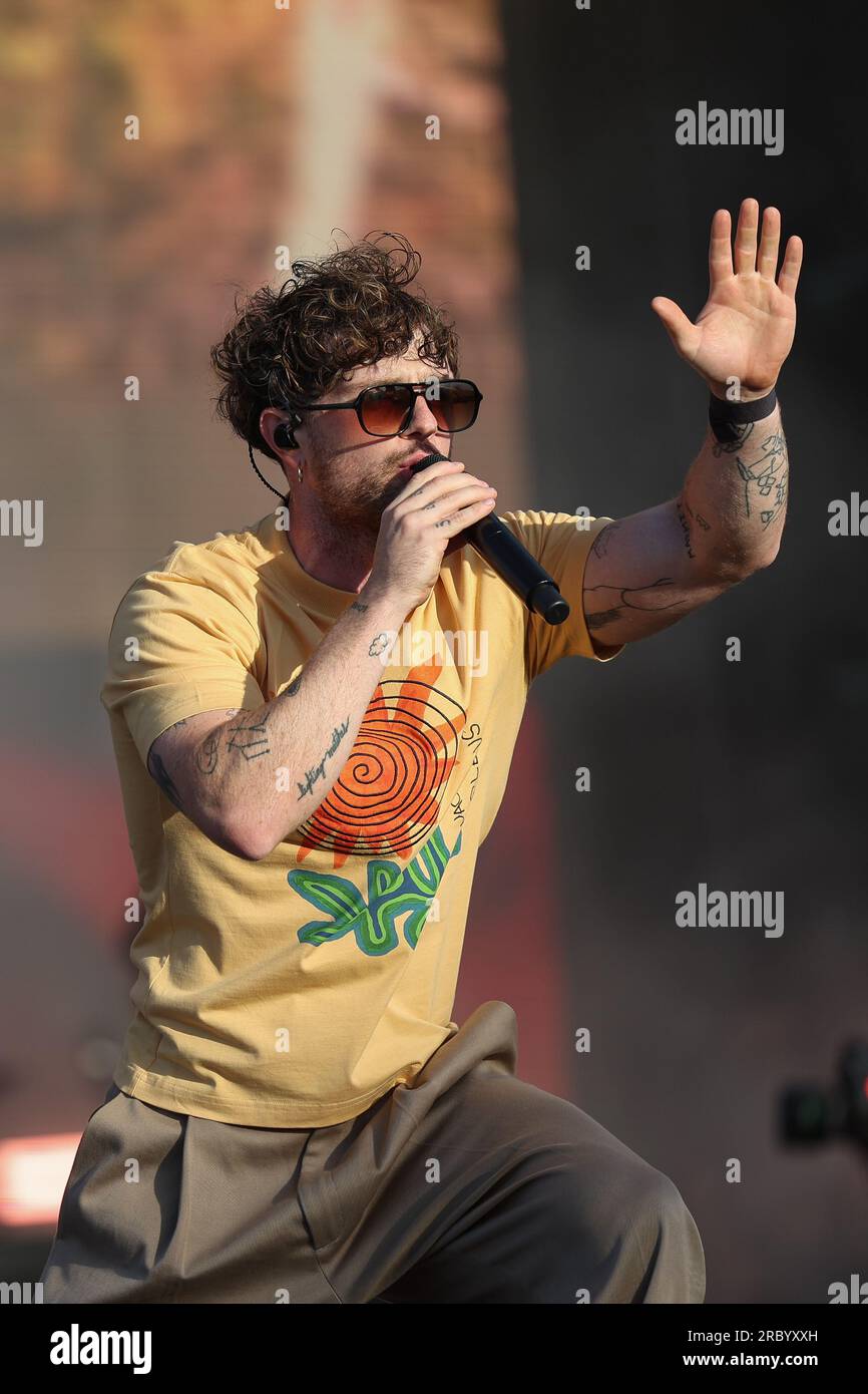 Tom Grennan, l'affiche et artiste chante et se produit en direct pour les fans du Grand prix après la course finale sur la Chrome main Stage pendant la FORMULE Banque D'Images