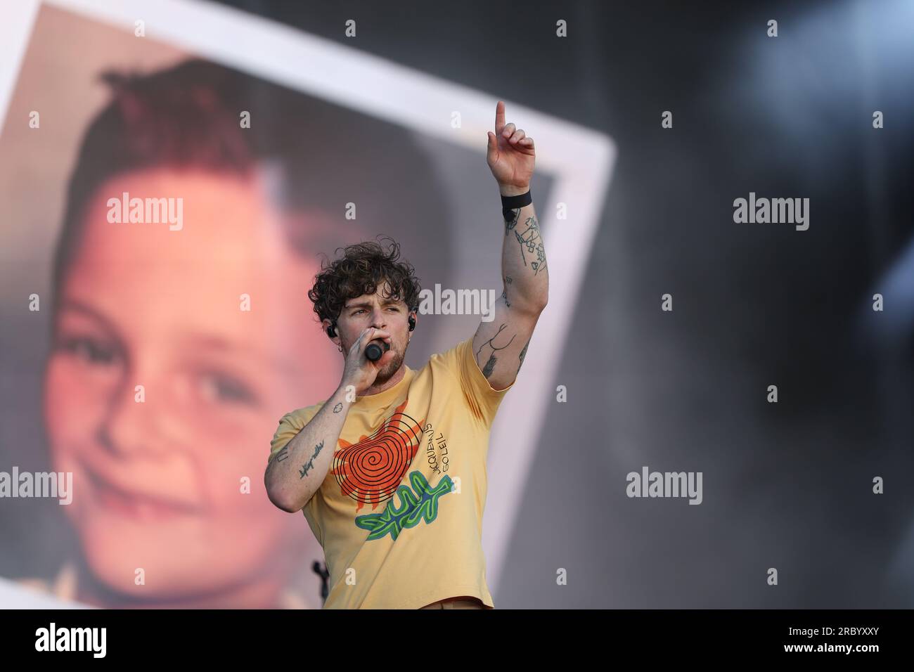 Tom Grennan, l'affiche et artiste chante et se produit en direct pour les fans du Grand prix après la course finale sur la Chrome main Stage pendant la FORMULE Banque D'Images