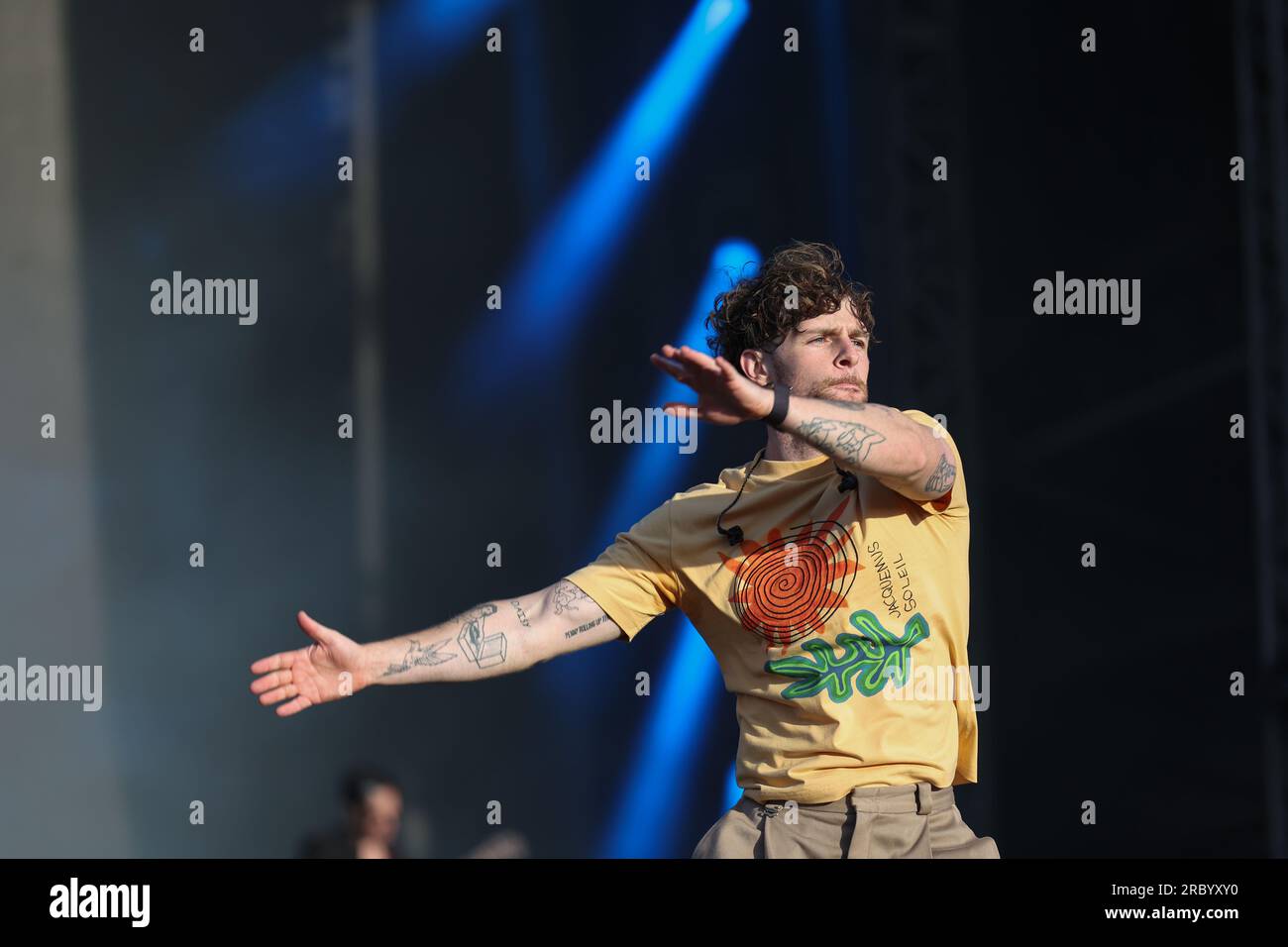 Tom Grennan, l'affiche et artiste chante et se produit en direct pour les fans du Grand prix après la course finale sur la Chrome main Stage pendant la FORMULE Banque D'Images
