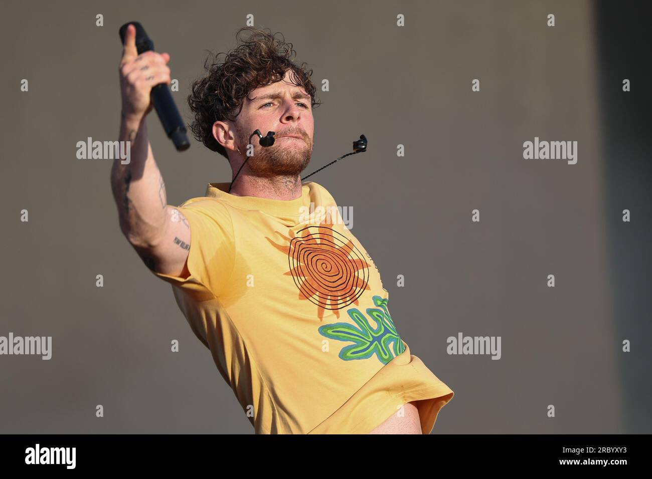 Tom Grennan, l'affiche et artiste chante et se produit en direct pour les fans du Grand prix après la course finale sur la Chrome main Stage pendant la FORMULE Banque D'Images