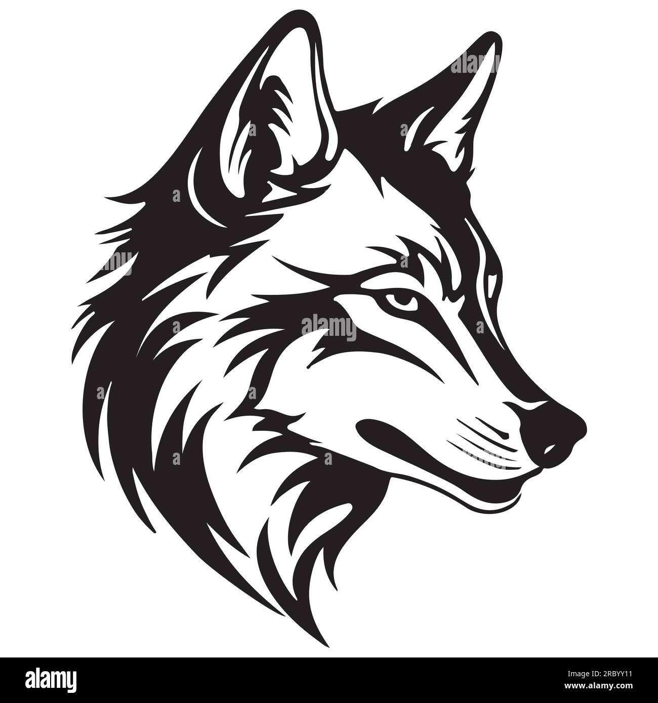 Wolf Black and White Head élément de conception de tatouage vectoriel minimaliste. Illustration de mascott d'animaux sauvages. Illustration de Vecteur