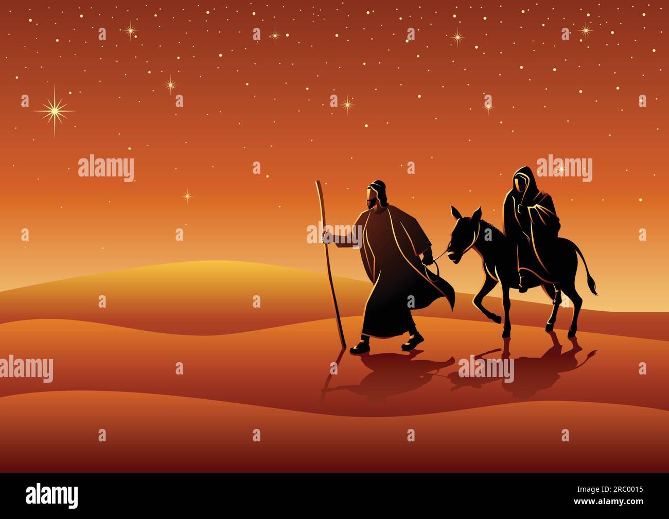 Série d'illustrations vectorielles bibliques. Marie et Joseph, voyage à 