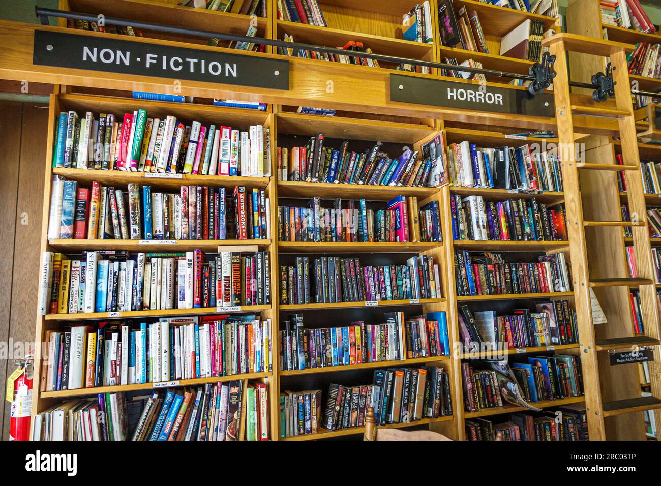 Hampton Géorgie, Speakeasy Bookstore & Coffee, intérieur, étagères livres, horreur non-fiction Banque D'Images