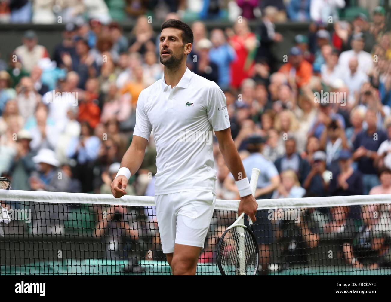 Londres, Royaume-Uni. 11 juillet 2023. Le serbe Novak Djokovic dans son match de quart de finale contre le russe Andrey Rublev lors des championnats de Wimbledon 2023 à Londres le mardi 11 juillet 2023. Photo Hugo Philpott/UPI crédit : UPI/Alamy Live News Banque D'Images