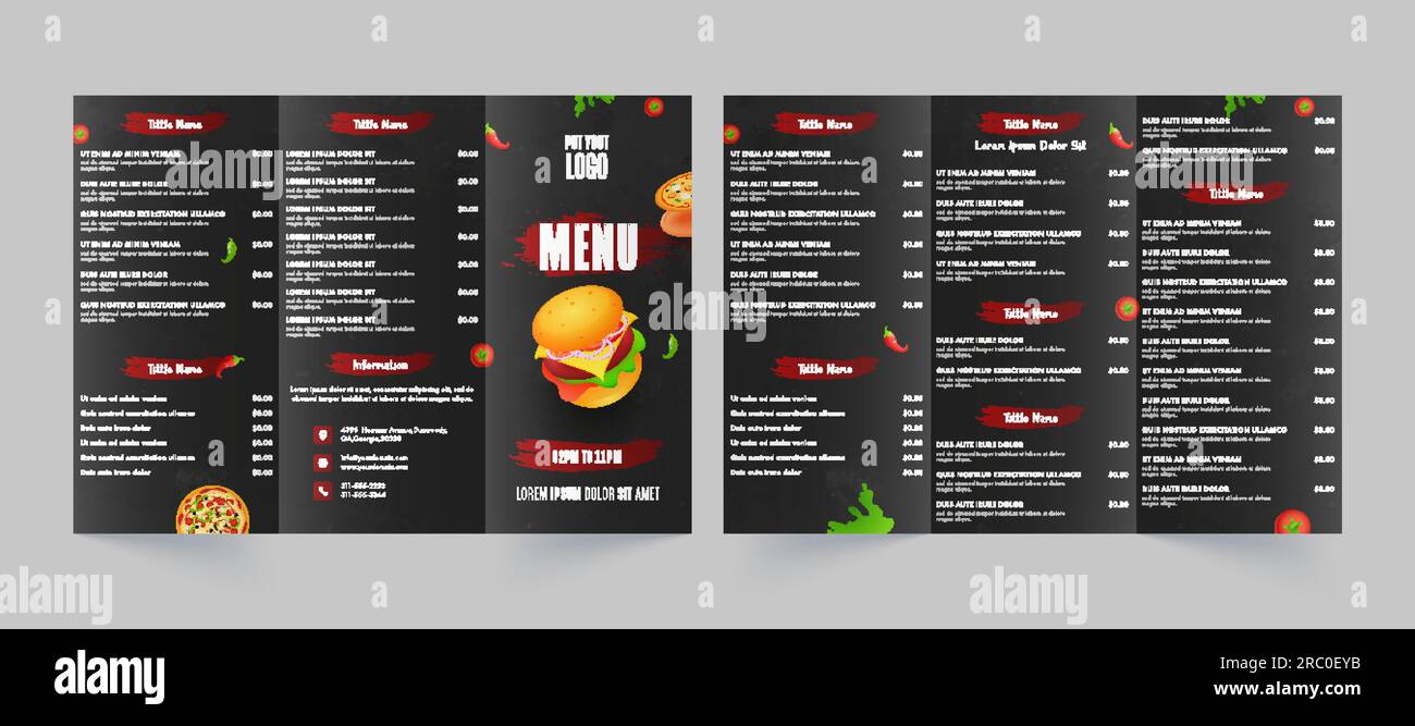 Vue avant et arrière de la carte de menu de restauration rapide pour le  restaurant et le café Image Vectorielle Stock - Alamy