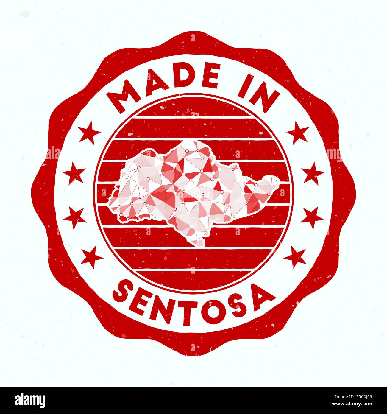 Fabriqué à Sentosa. Timbre rond de l'île. Sceau de Sentosa avec forme de bordure. Badge vintage avec texte circulaire et étoiles. Illustration vectorielle. Illustration de Vecteur