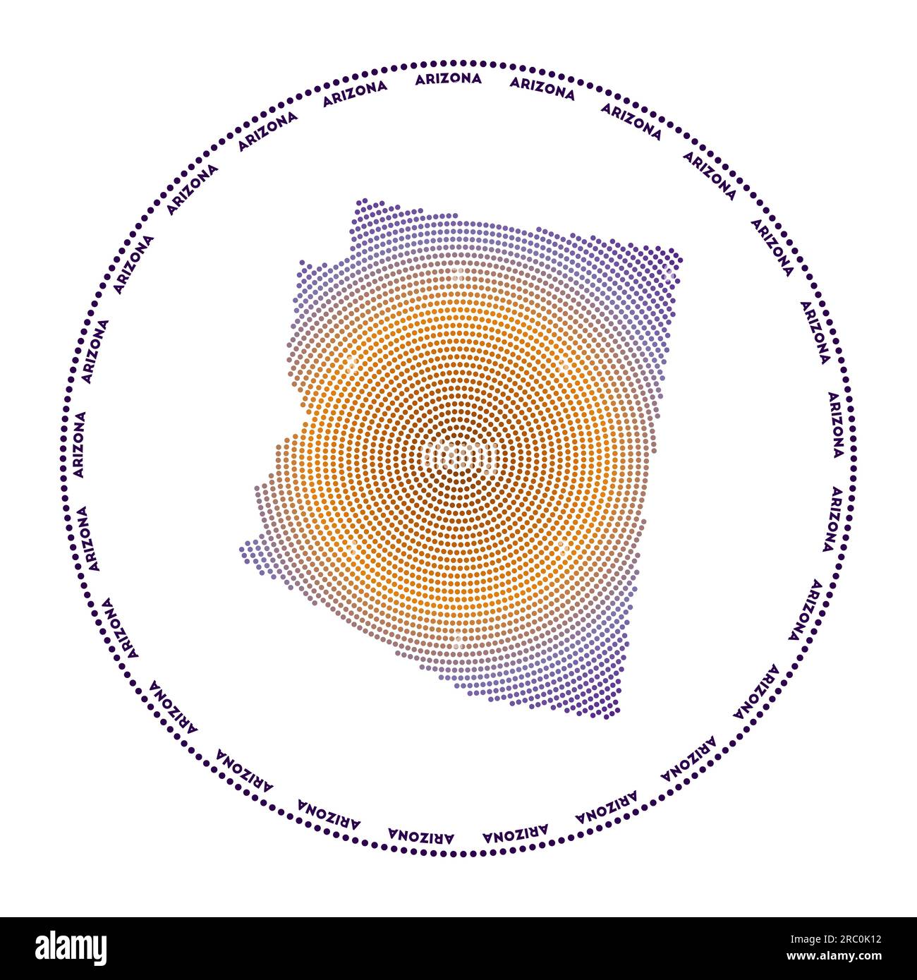 Logo Arizona rond. Forme de style numérique de l'Arizona dans le cercle pointillé avec nous nom d'état. Icône technique de l'état US avec des points dégradés. Vecto artistique Illustration de Vecteur