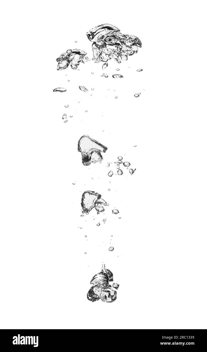 Bulles d'air dans l'eau sur fond blanc Banque D'Images