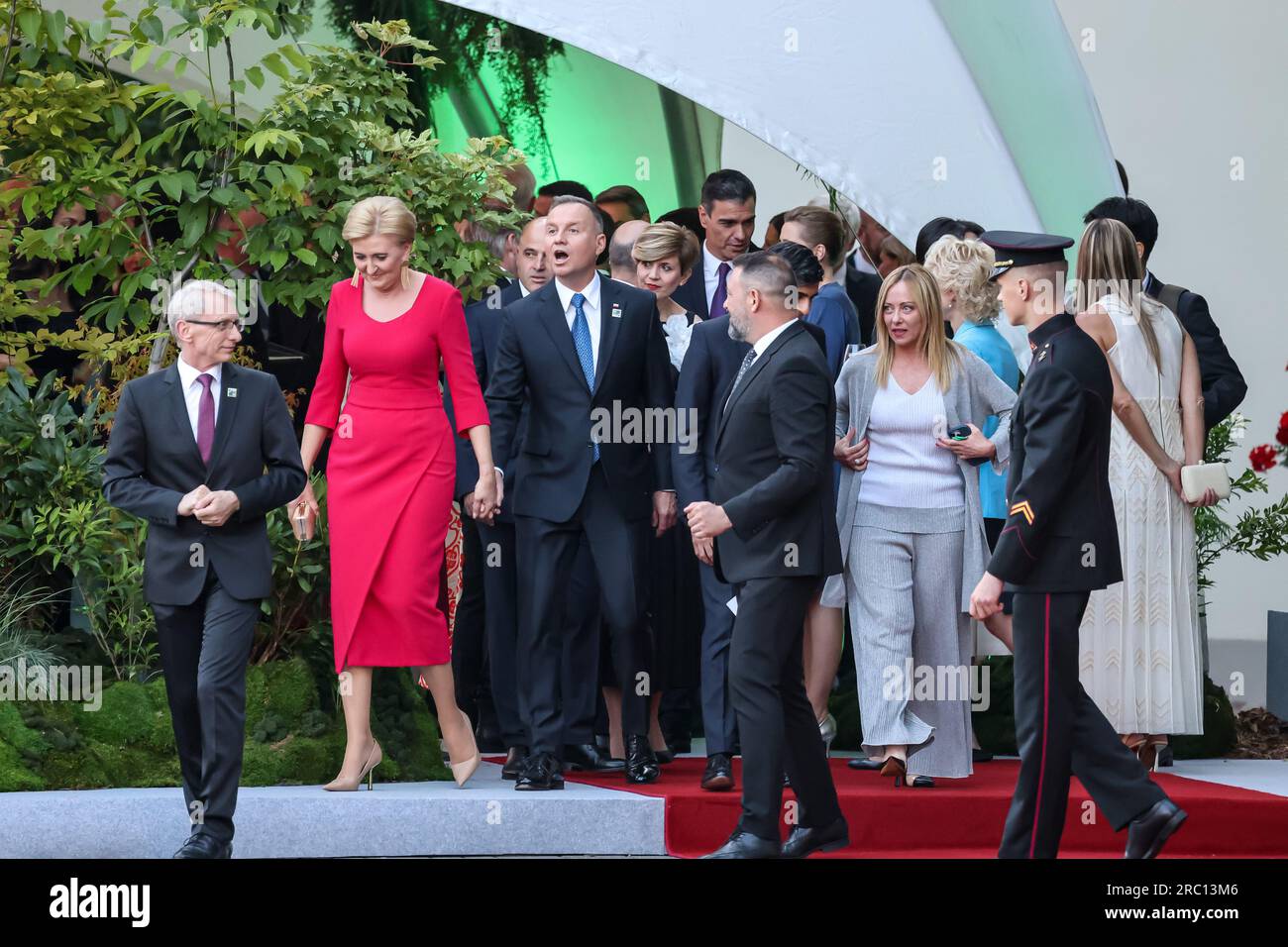 Vilnius, Lituanie. 11 juillet 2023. Les dirigeants du monde entier arrivent pour un dîner social lors du sommet de haut niveau de l’OTAN à Vilnius, en Lituanie, le 11 juillet 2023. Le Président de la Lituanie organise le dîner des dirigeants mondiaux au Palais présidentiel. L'ordre du jour du sommet couvre la candidature de l'Ukraine à l'adhésion à l'organisation, le processus d'adhésion de la Suède, l'augmentation des stocks d'armes et la révision des plans de défense. (Photo Dominika Zarzycka/Sipa USA) crédit : SIPA USA/Alamy Live News Banque D'Images