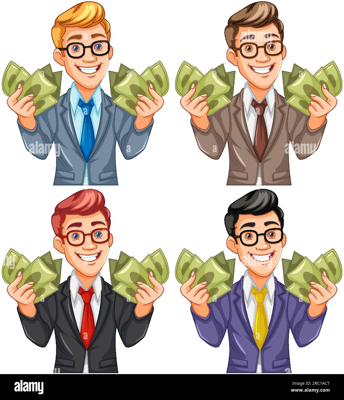 Homme d'affaires de jeunesse tenant l'illustration de l'argent Illustration de Vecteur