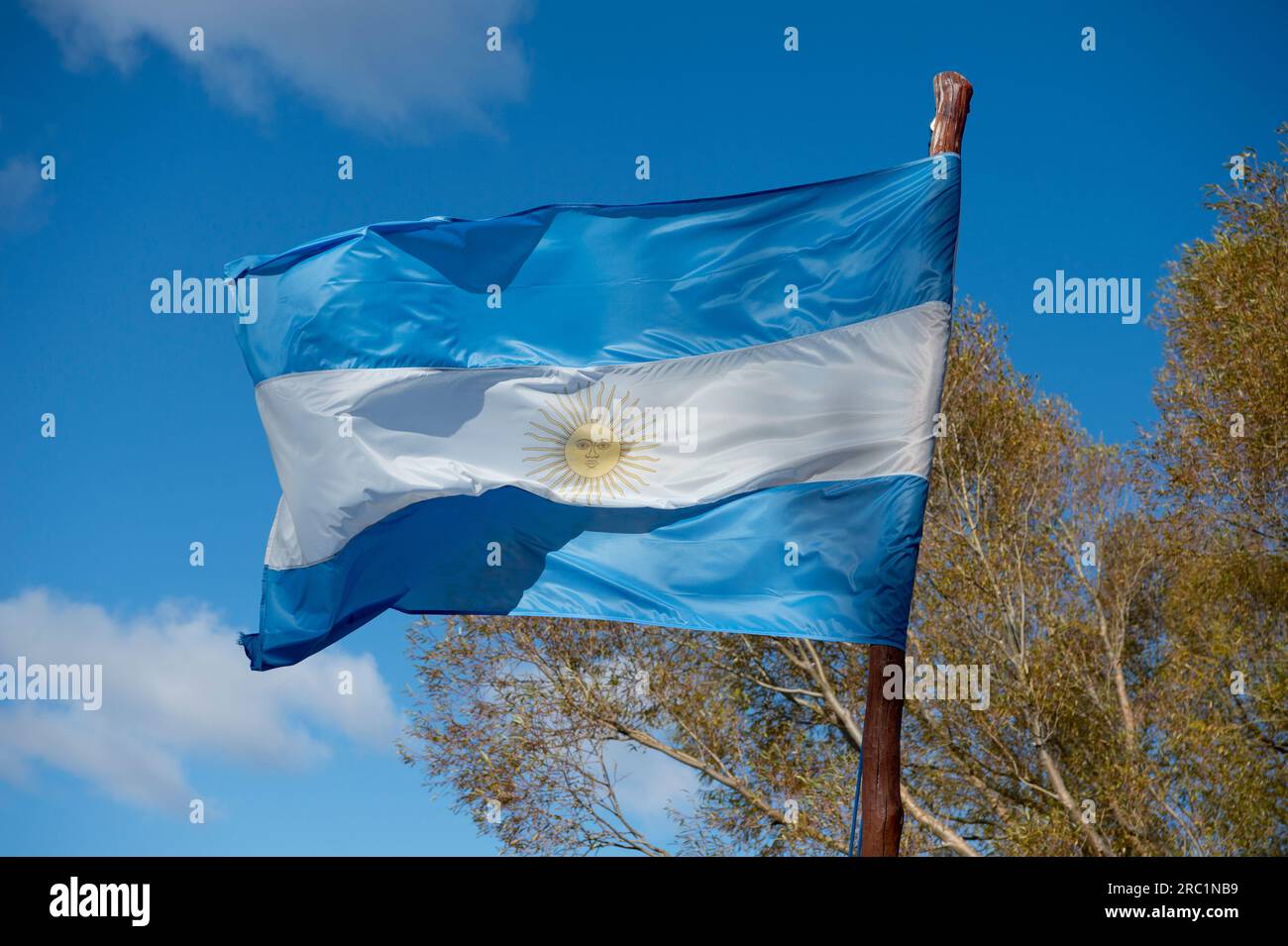Drapeau argentin volant dans le vent Banque D'Images