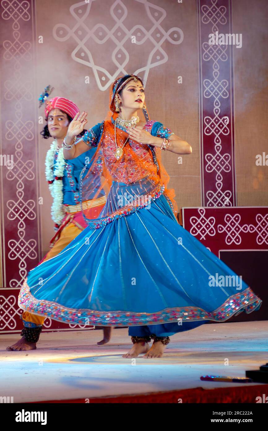 Danse Kathak au festival Natiyanjali au temple de Perur, Tamil Nadu, Inde Banque D'Images
