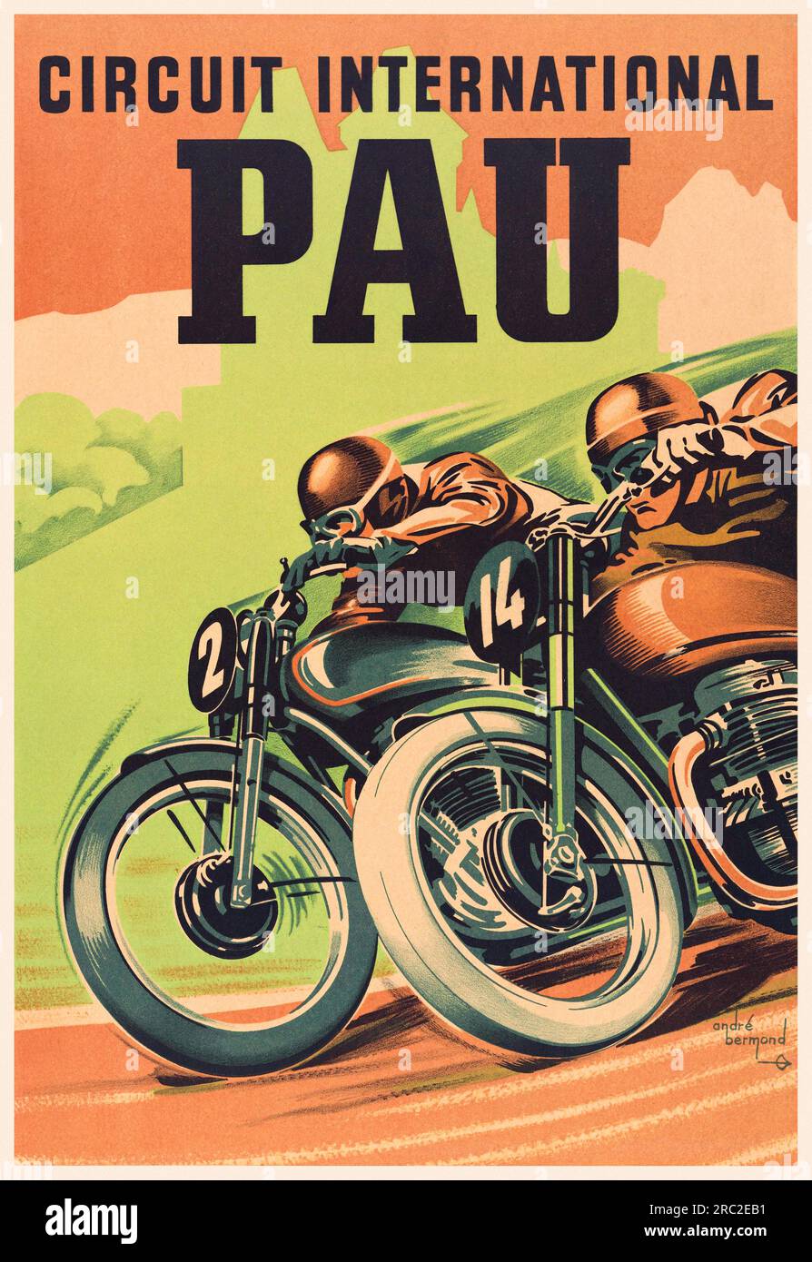 Circuit international de Pau par André Bermond (1903-1983). Affiche publiée en 1951 en France. Banque D'Images