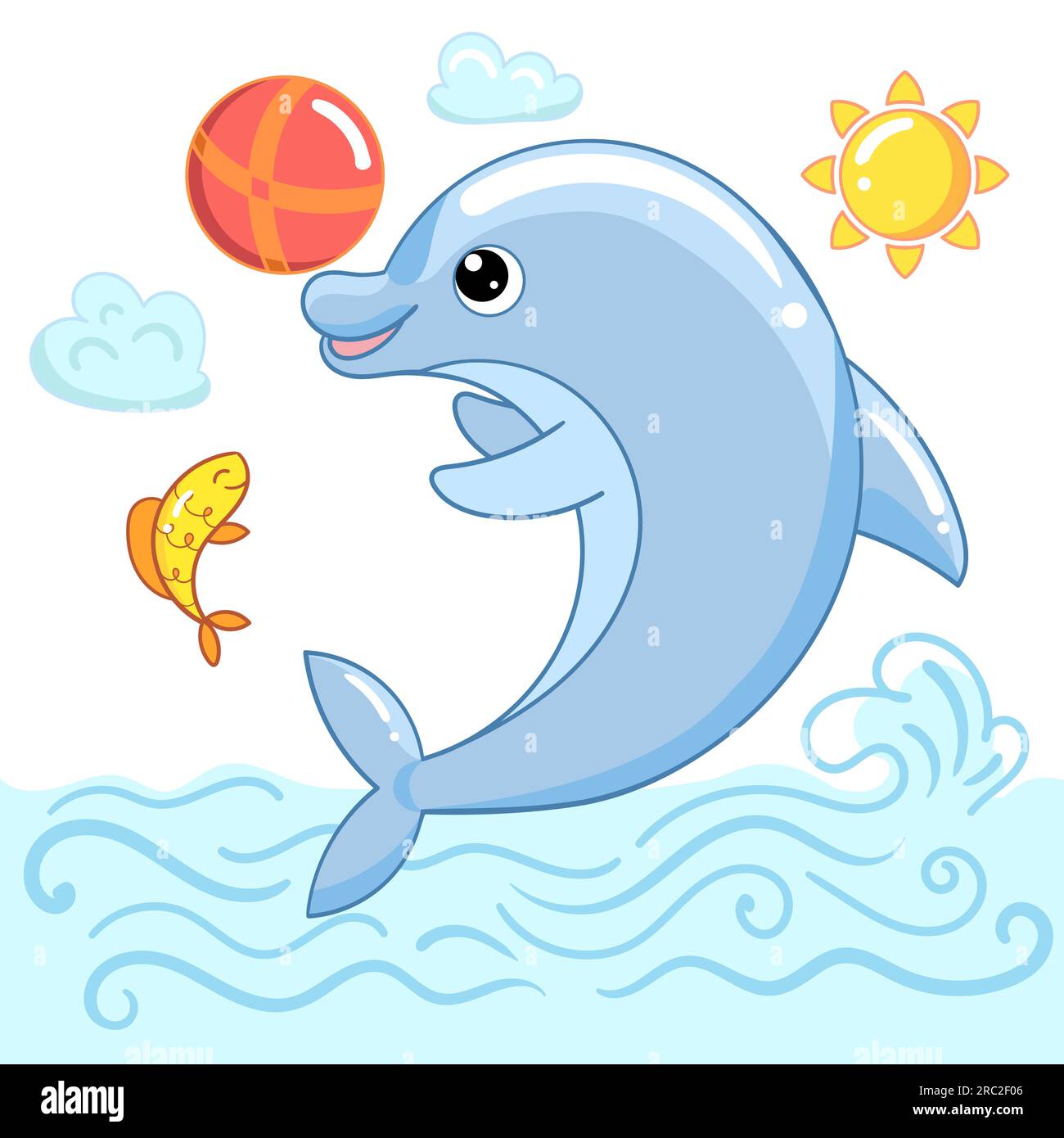 Mignon dauphin de dessin animé avec une balle. Illustration vectorielle Illustration de Vecteur