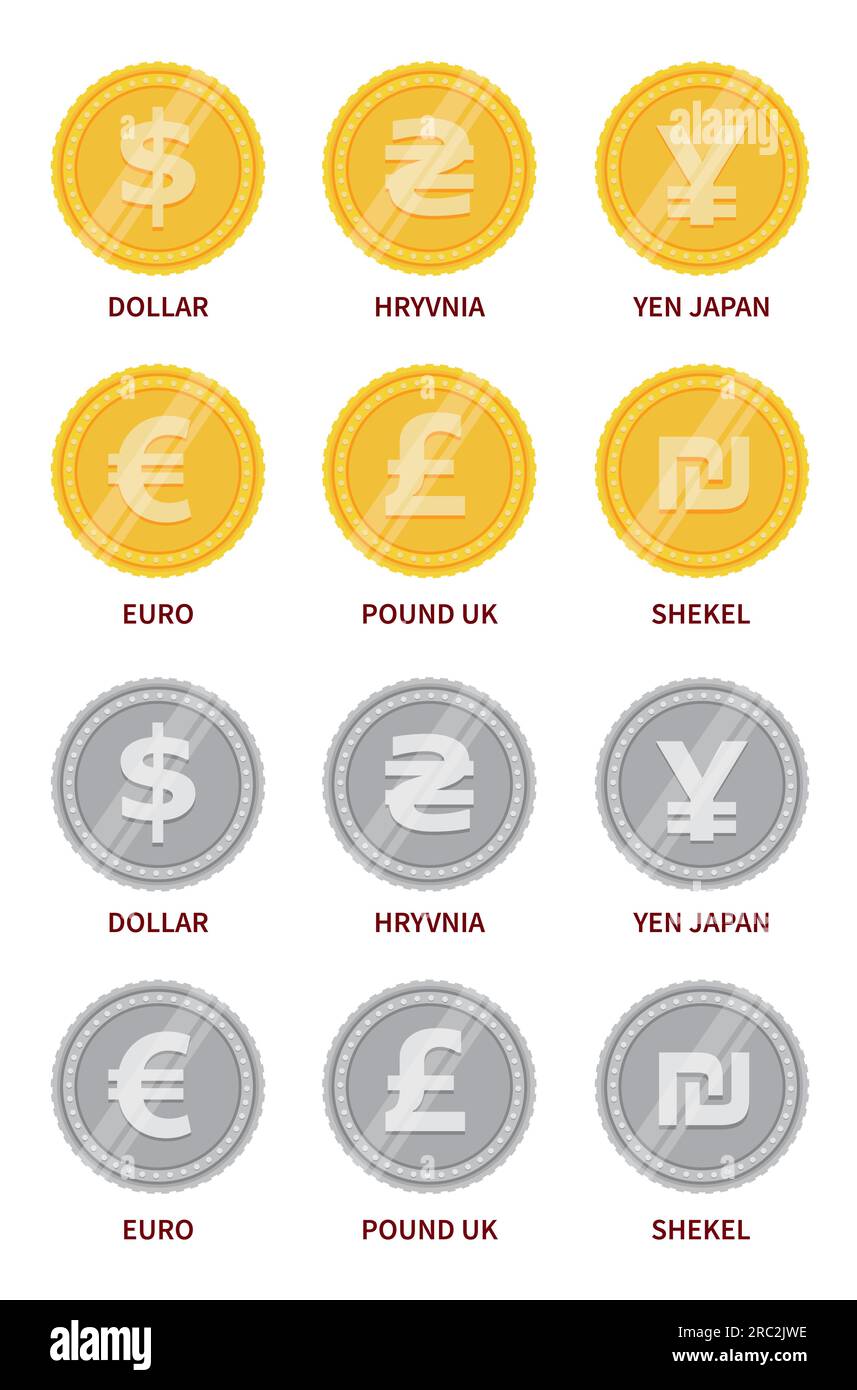 Vector Set de signes de monnaie en couleur or et argent Illustration de Vecteur