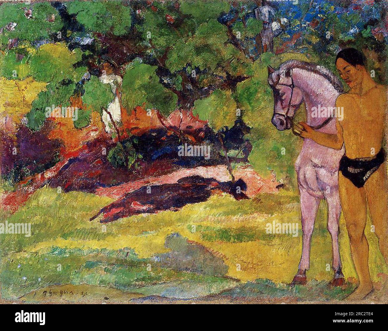 In the Vanilla Grove, Man and Horse (The Rendezvous) 1891 ; Polynésie française de Paul Gauguin Banque D'Images