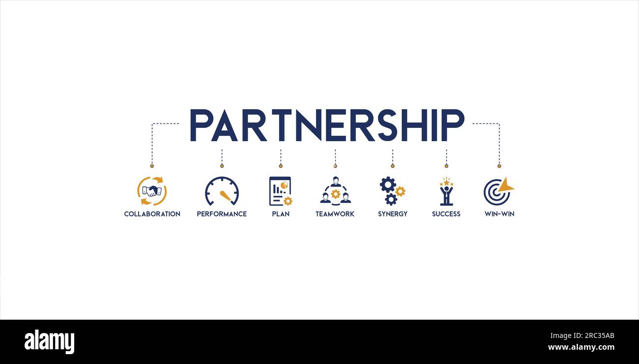 bannière de partenariat web icône vecteur illustration concept avec icône et symbole de collaboration, performance, plan, travail d'équipe, synergie, réussite Illustration de Vecteur