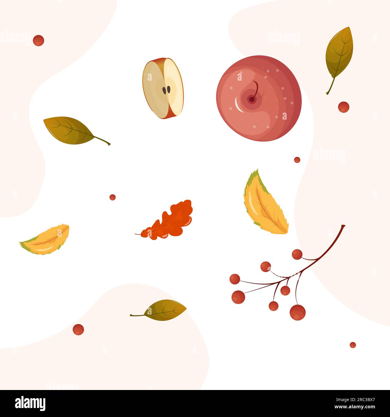 Clipart elements feuilles feuilles baies tranche de pomme, automne. Illustration vectorielle Illustration de Vecteur