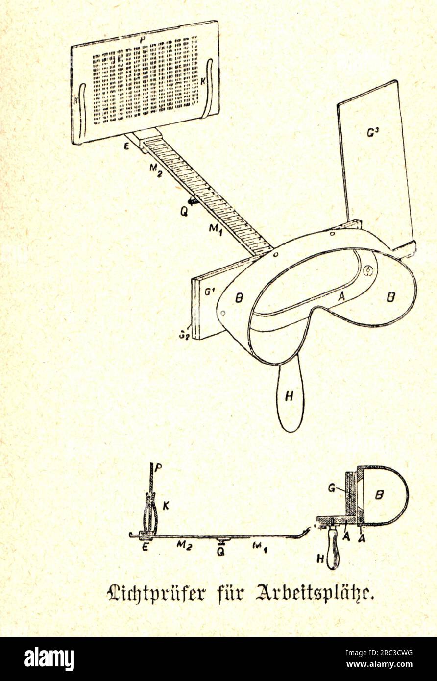 Science, physique, testeur de lumière pour les lieux de travail, du Prof. Dr. Hermann Cohn, gravure sur bois, fin du 19e siècle, LE DROIT D'AUTEUR N'A PAS À ÊTRE EFFACÉ Banque D'Images