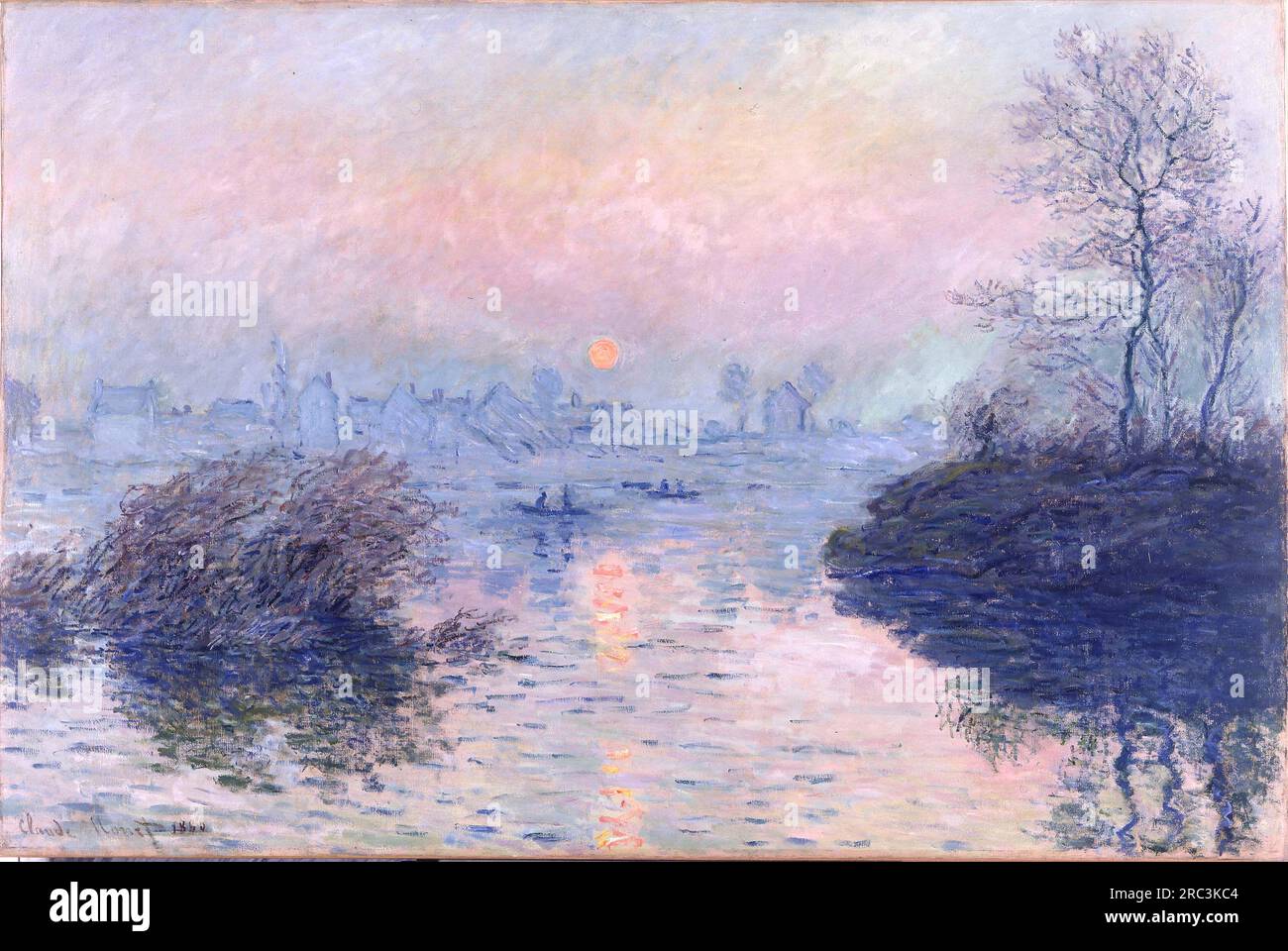 Coucher de soleil sur la Seine à Lavacourt, effet hiver 1880 ; France de Claude Monet Banque D'Images