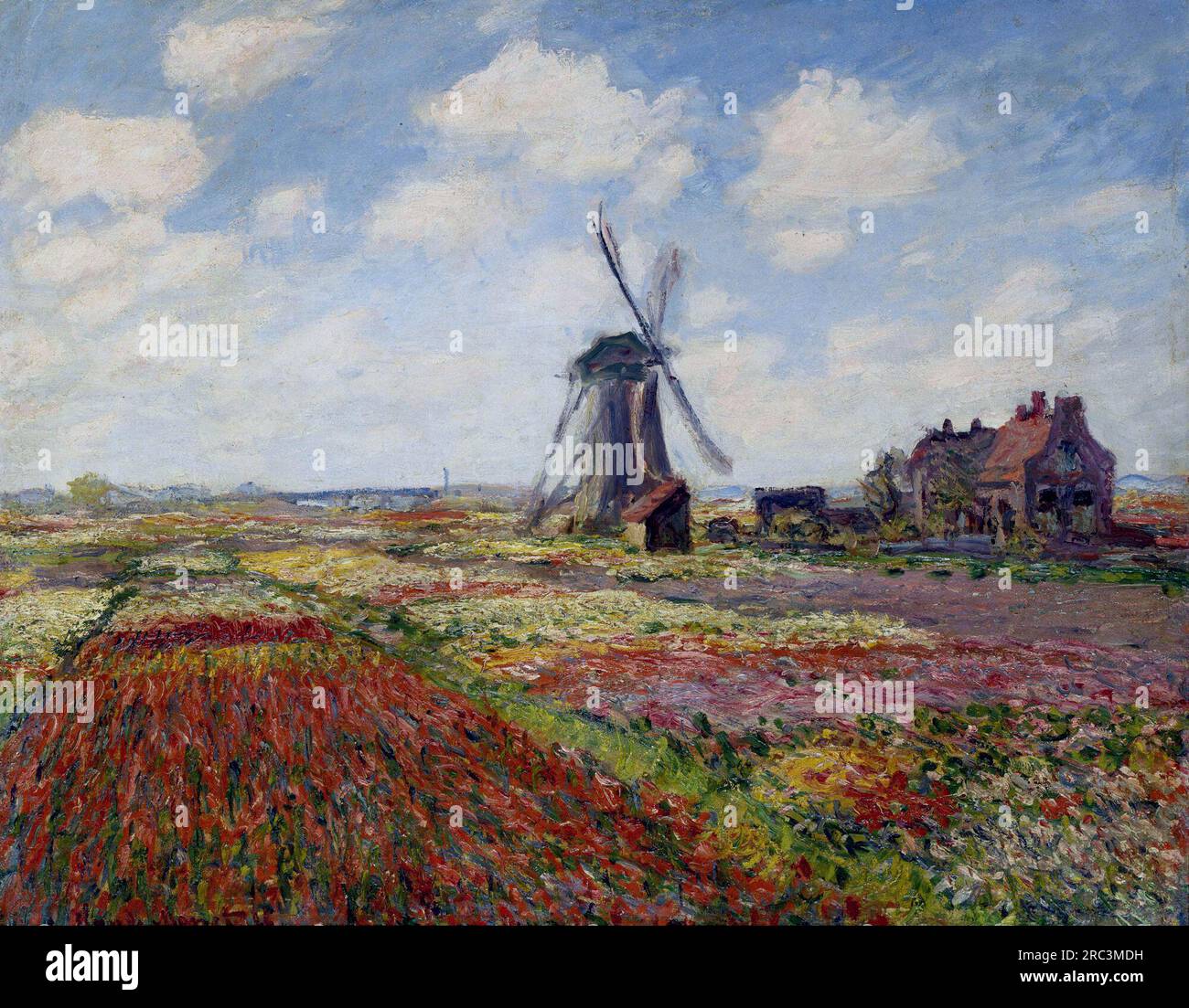 Champs de tulipes avec le moulin à vent de Rijnsburg 1886 par Claude Monet Banque D'Images