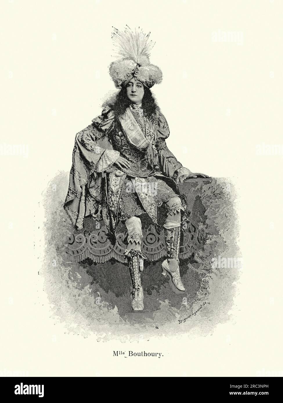 Illustration vintage d'une ballerine en costume, Mlle Bouthory, française, années 1890, 19e siècle Banque D'Images