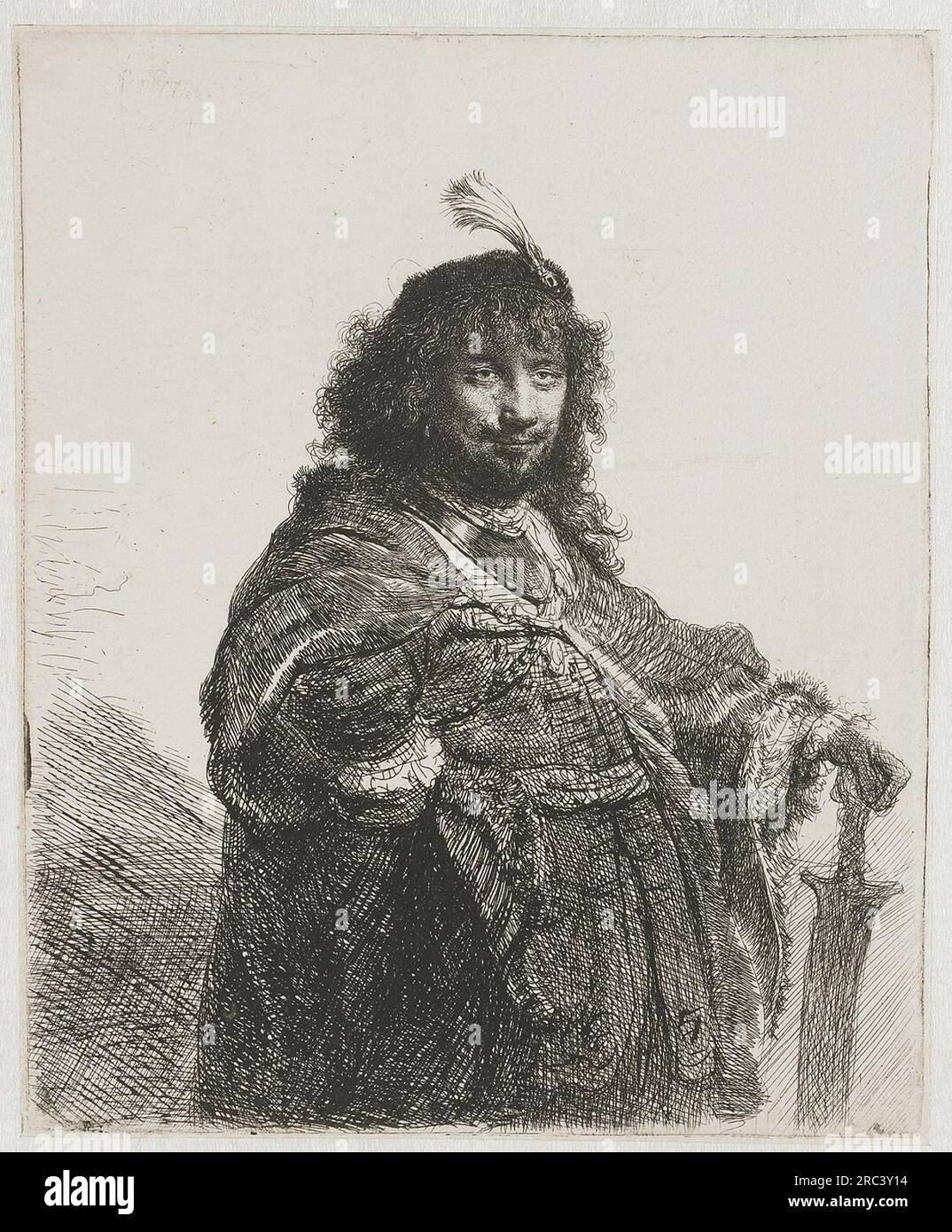 Autoportrait avec bonnet à plumes et sabre abaissé 1634 par Rembrandt Banque D'Images