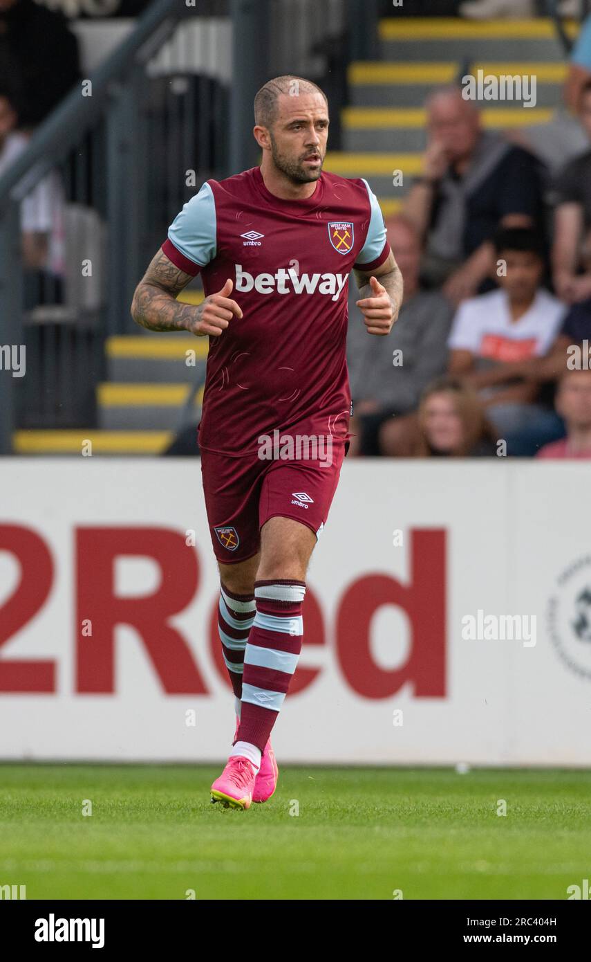 Borehamwood, Hertfordshire, Londres, Angleterre, 10 juillet 2023. Danny Ings de West Ham, pendant le club de football Borehamwood football Club V West Ham United, dans une pré-saison amicale, à Meadow Park. (Image de crédit : ©Cody Froggatt/Alamy Live News) Banque D'Images