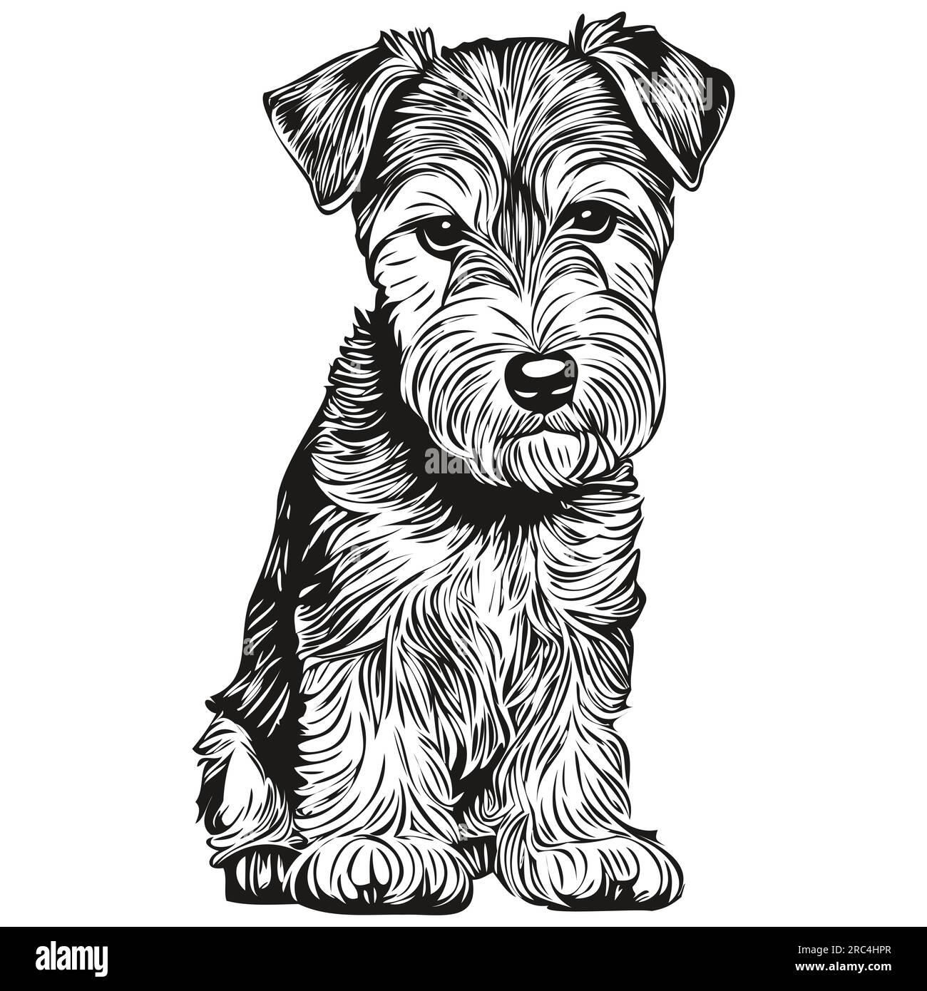 Lakeland Terrier illustration de ligne de chien, portrait de visage de croquis à l'encre noire et blanche dans vecteur réaliste animal de compagnie de race Illustration de Vecteur