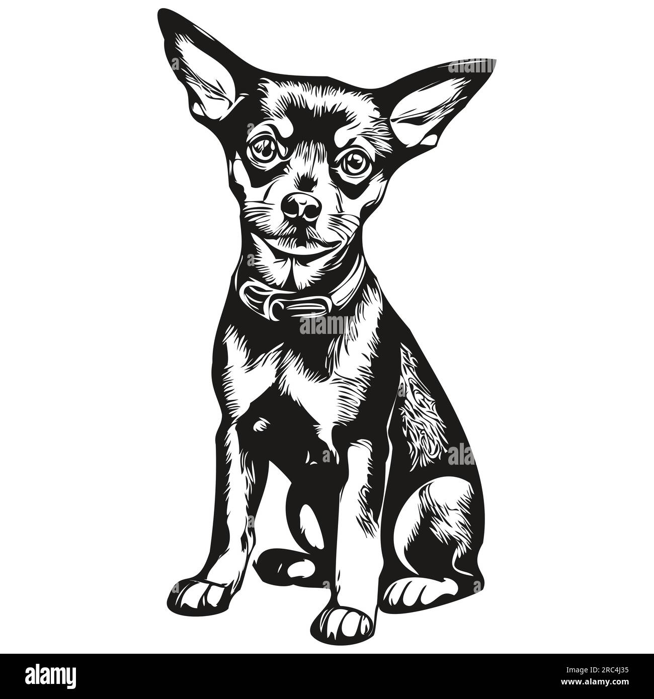 Illustration miniature de ligne de chien Pinscher, portrait de visage de croquis à l'encre noire et blanche en vecteur Illustration de Vecteur