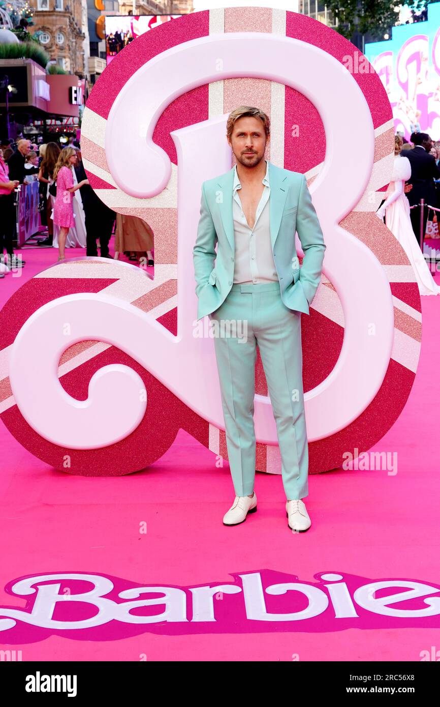 Ryan Gosling arrive pour la première européenne de Barbie au Cineworld Leicester Square à Londres. Date de la photo : mercredi 12 juillet 2023. Banque D'Images