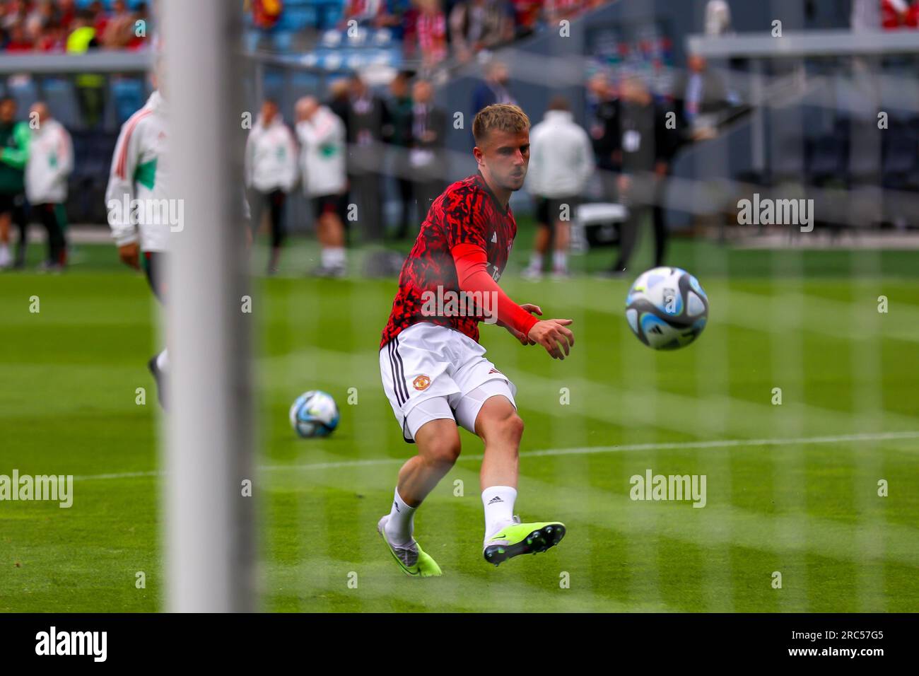 Oslo, Norvège, 12 juillet 2023. Mason Mount se prépare pour ses débuts avant le match entre Manchester United et Leeds United au Ullevål Stadium d'Oslo. Crédit : Frode Arnesen/Alamy Live News Banque D'Images