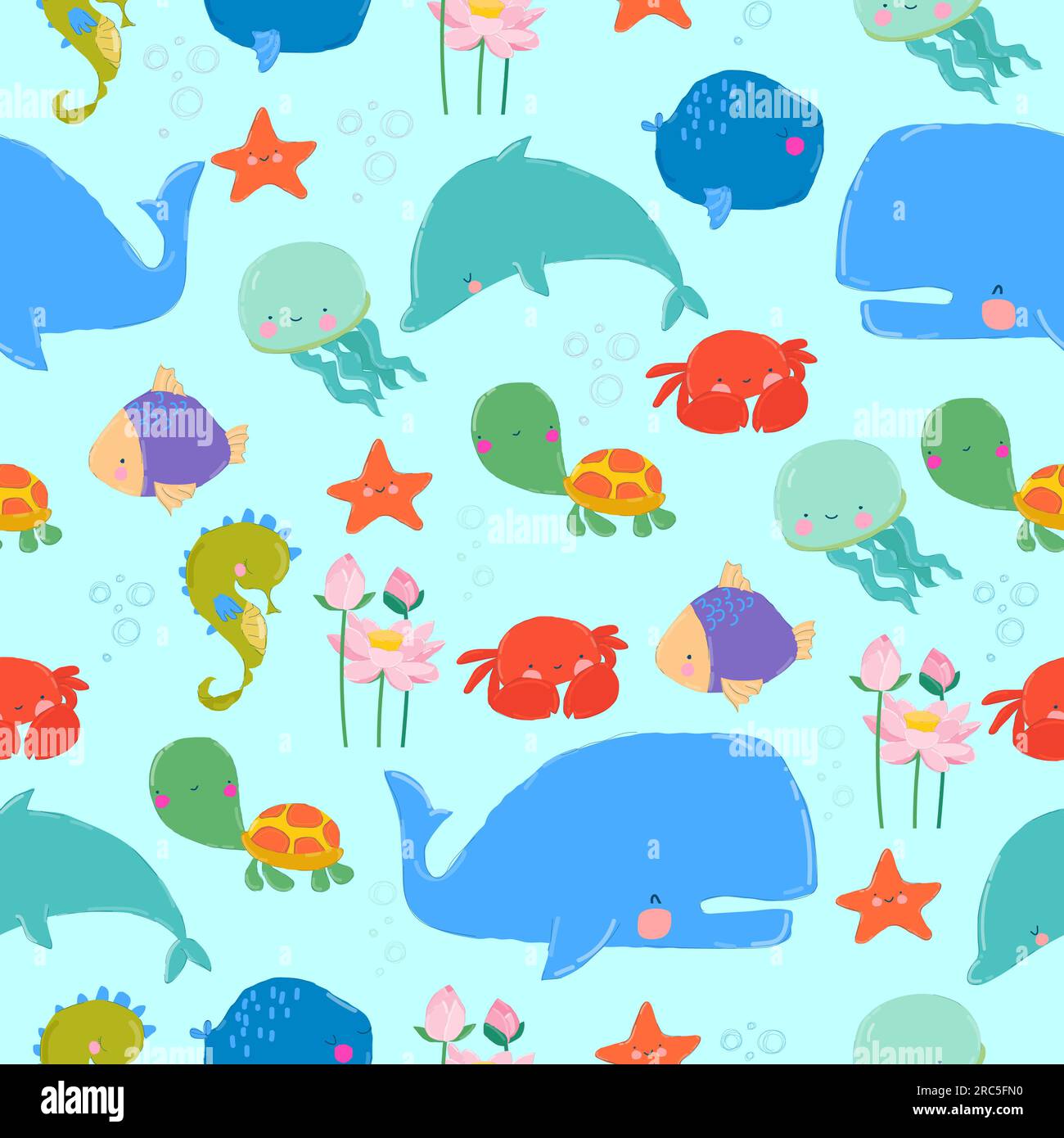 Modèle sans couture avec les habitants du monde de la mer Illustration de Vecteur