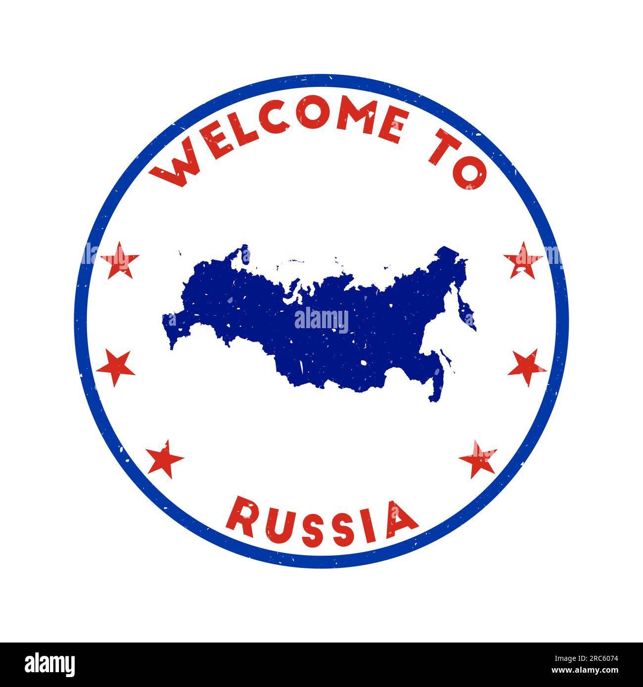 Bienvenue au timbre de Russie. Timbre rond de pays grunge avec texture dans le thème de couleur Fatal Fury. Sceau russe géométrique de style vintage. Illustration de Vecteur