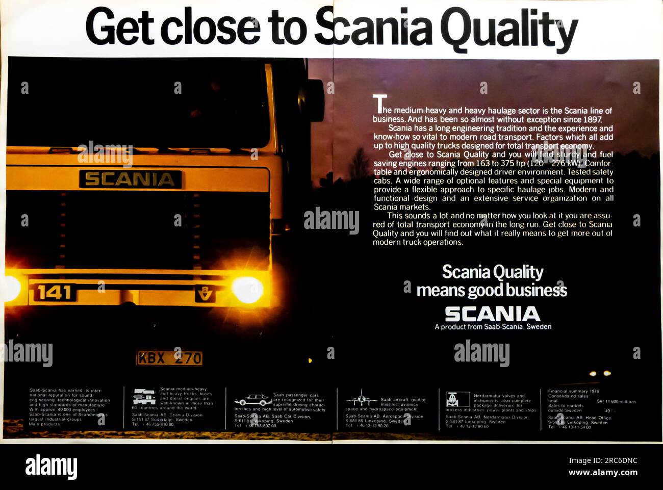 Scania Truck annonce dans un magazine 1975 Banque D'Images