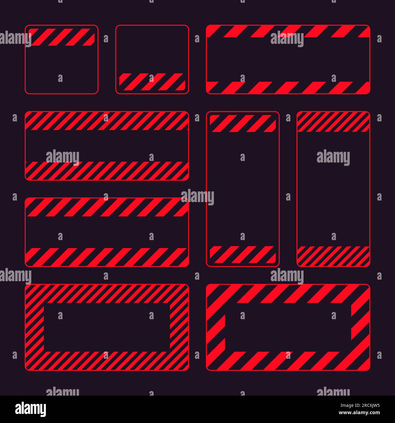 Divers panneaux d'avertissement rouges vierges avec lignes diagonales. Panneau attention, danger ou attention, signalisation du chantier. Panneau de signalisation réaliste, avertissement Illustration de Vecteur