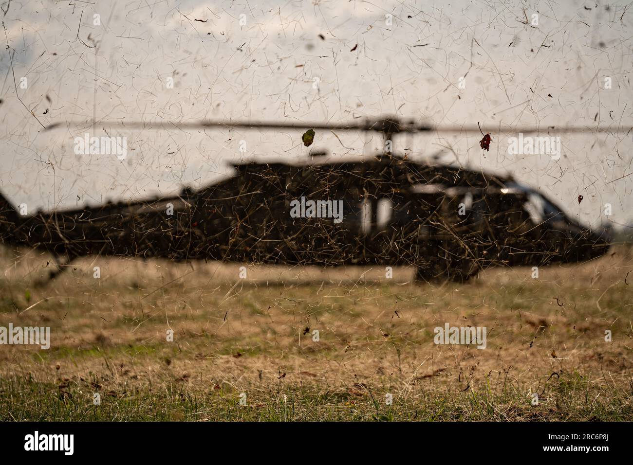 UN AMÉRICAIN L'armée UH-60 atterrit sur une zone d'assaut d'herbe lors d'un entraînement d'intégration air-terre d'opérations spéciales près de Daugavpils, Lettonie, le 28 juin 2023. Pour répondre aux défis de sécurité du 21e siècle, les forces militaires américaines restent rapides, mobiles, agiles et capables de se déplacer rapidement vers divers endroits au besoin. (Capitaine Kaitlyn Danner) Banque D'Images