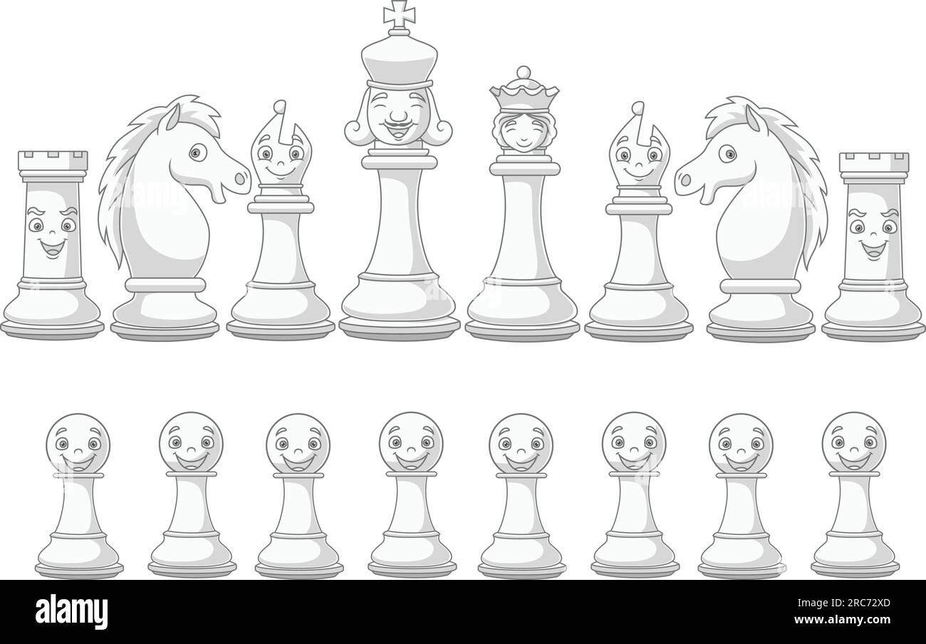 Ensemble de dessin animé de pièces blanches d'échecs Illustration de Vecteur