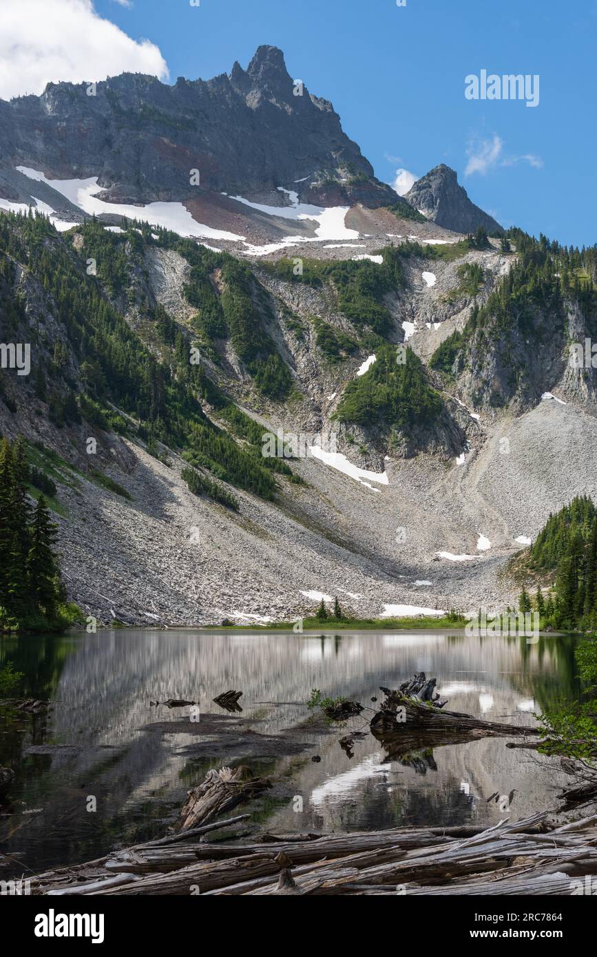 Belle randonnée matinale à Snow Lake à Mt. Parc national Rainier, État de Washington, Pacifique Nord-Ouest des États-Unis Banque D'Images
