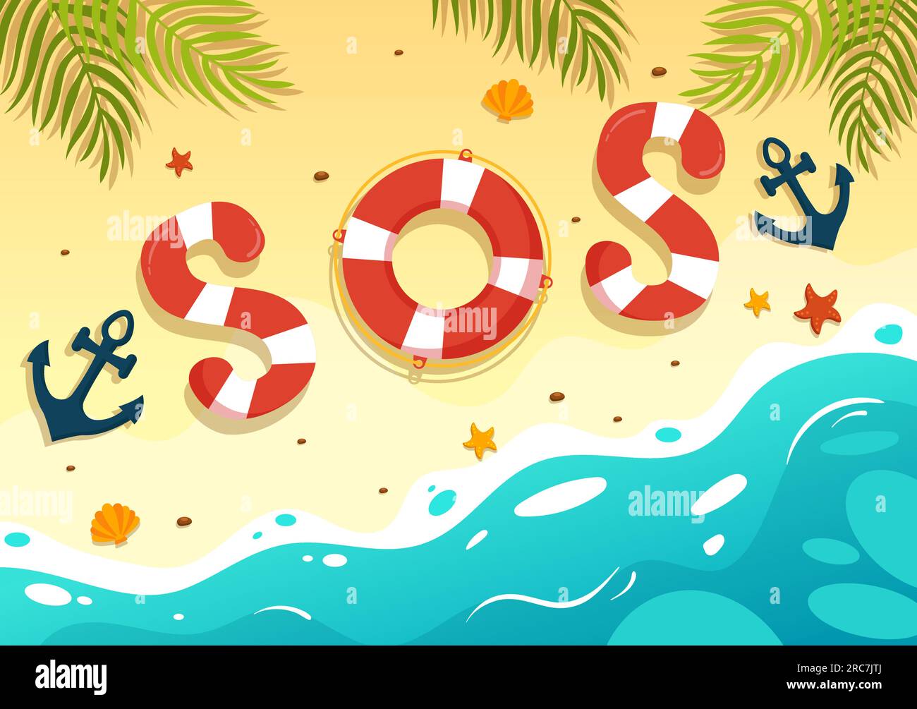 Illustration vectorielle de message SOS avec des personnes qui ont besoin d'aide d'urgence dans diverses situations dans les modèles de fond dessinés à la main de dessin animé plat Illustration de Vecteur